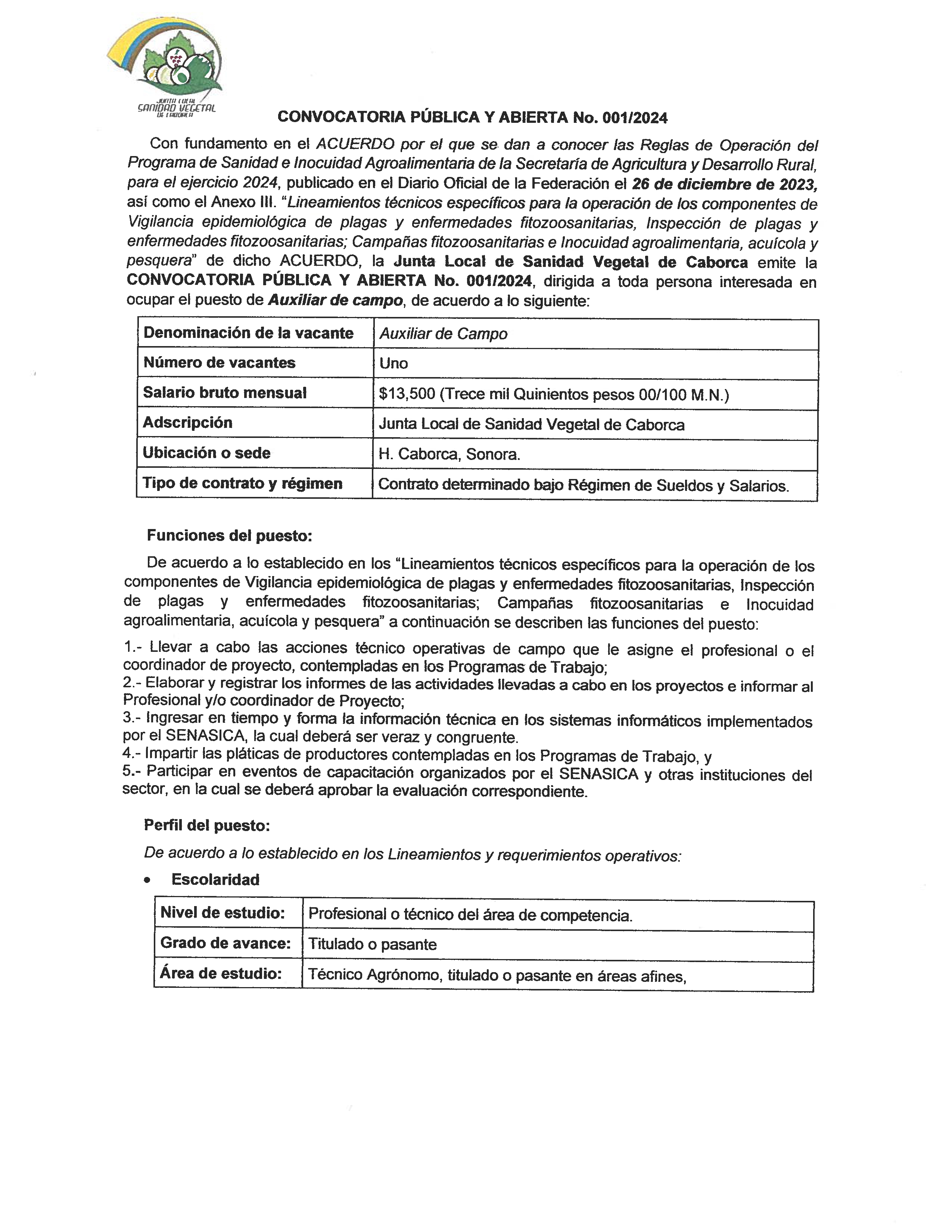CONVOCATORIA PUBLICA Y ABIERTA - NO. 01/2024