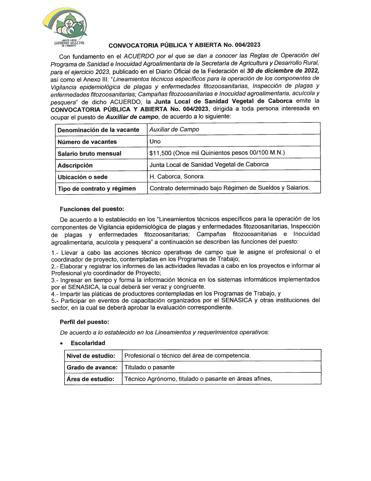 CONVOCATORIA PUBLICA Y ABIERTA - NO. 04/2023